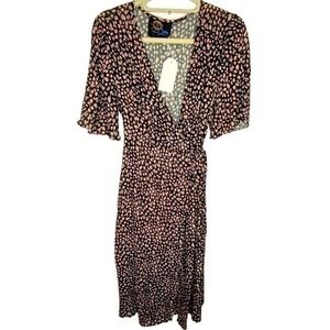 Blue Life Revolve Floral Metallic Wrap Dress Small